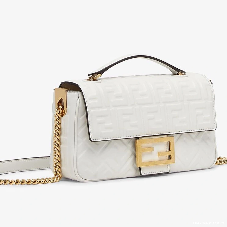 Cheap HOT Baguette White In Midi Fendi Leather FF Bag Motif Nappa Chain 0818